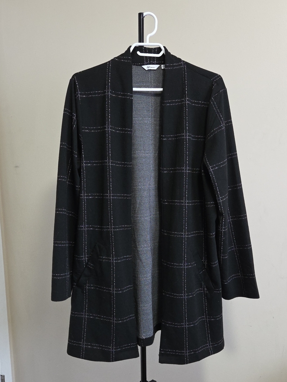 Reitmans Black Windowpane Open-Front Cardigan